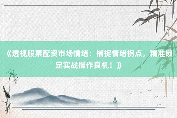《透视股票配资市场情绪：捕捉情绪拐点，精准锁定实战操作良机！》