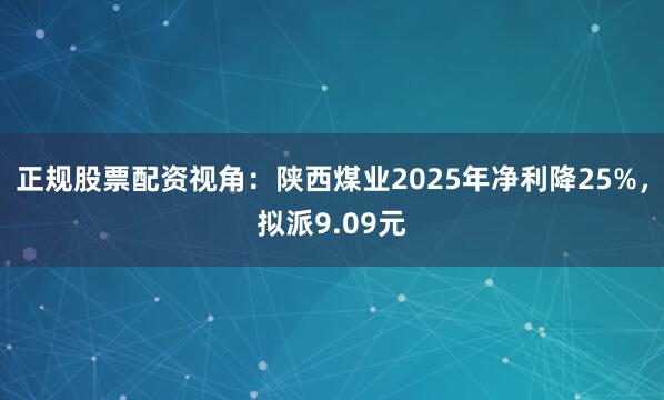 正规股票配资视角：陕西煤业2025年净利降25%，拟派9.09元