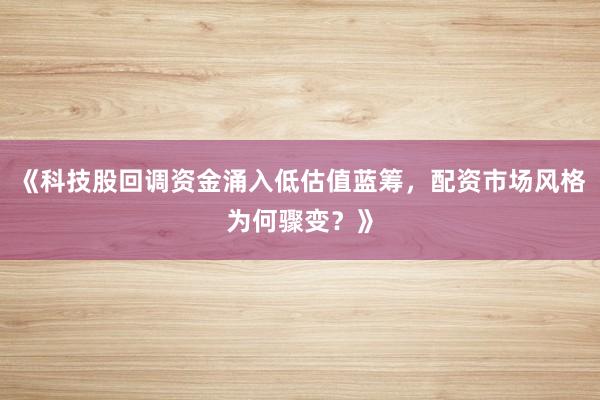 《科技股回调资金涌入低估值蓝筹，配资市场风格为何骤变？》