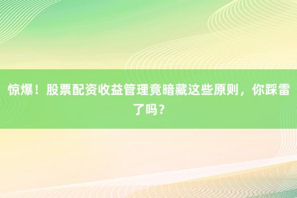 惊爆！股票配资收益管理竟暗藏这些原则，你踩雷了吗？