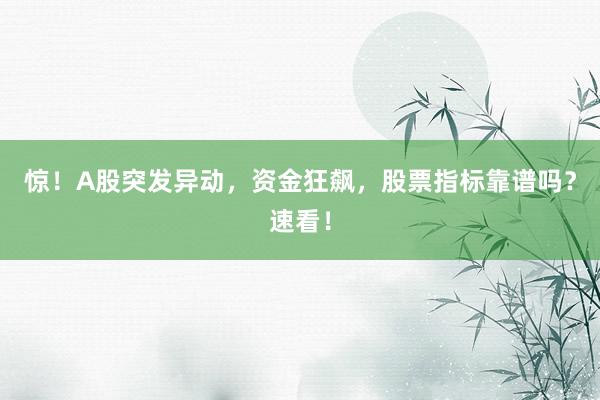 惊！A股突发异动，资金狂飙，股票指标靠谱吗？速看！