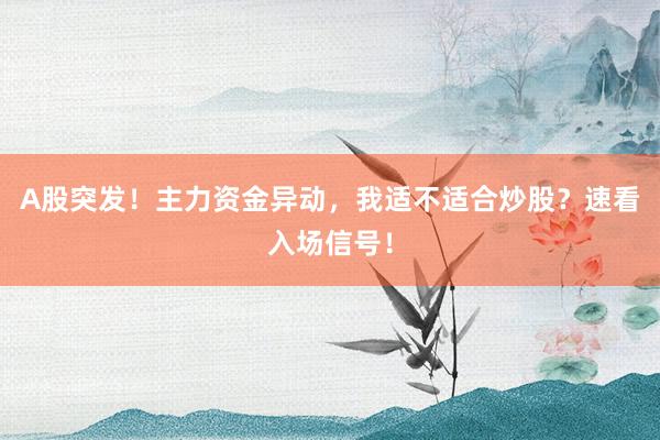 A股突发!主力资金异动,我适不适合炒股?速看入场信号!