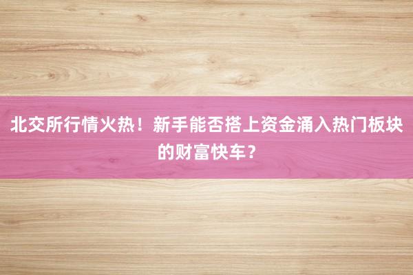 北交所行情火热！新手能否搭上资金涌入热门板块的财富快车？