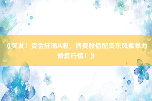 《突发！资金狂涌A股，消费股借配资东风掀暴力修复行情！》